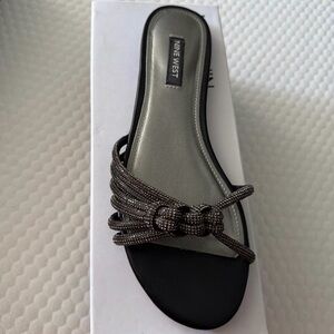 Nine West Black and Metallic Knot Slide Sandal